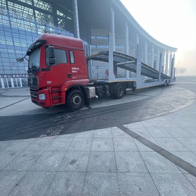 CIMC Fabrikası 2/3 Eksel Paslanmaz Çelik Çerçeve Çift Kat 8-9 Kara Yol Araba Taşıyıcı Yarım Rel