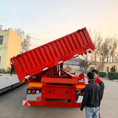 Verimli yükleme ve boşaltma Kargo Üç eksenli yan kıvrımlı römork 70 ton ağır yükler çöpe atan kamyonlar