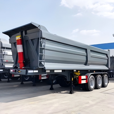 3 Eksel 60 Ton U şeklindeki Gri Yarım boru Tipper Traileri Ağır Çöp Kamyonu