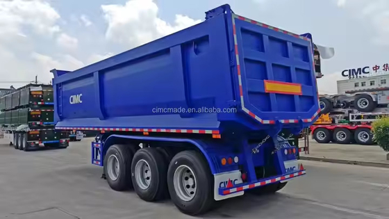 CIMC Hidrolik Dump Truck 3 Axle Ön Axle Geri Taşınabilir Flip Yarım Rel Side Tipper Dump Truck