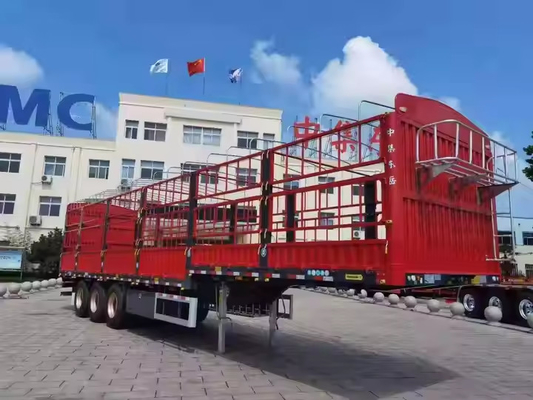 CIMC 3 Akslar 40 -100T Toplu Kargo Uygulama Taşımacılığı Çakıl Hayvan Yan Duvar Kamyon Çit Yarım Rel